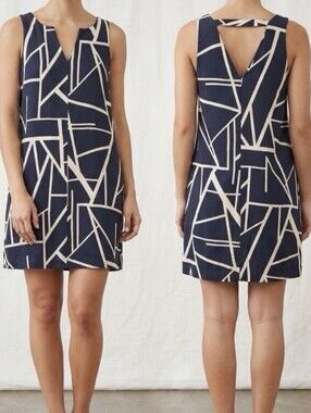 Banana Republic Trapeze Sleeveless Navy Geometric Shift Dress